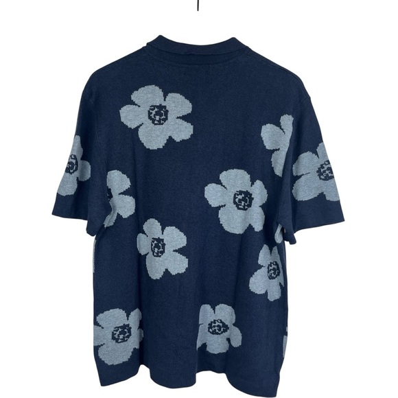 ART OF RHETORIC Mens Blue Floral ButtonUp Knit Shirt Retro Grandpa 90s Cabana XL - Picture 2 of 8